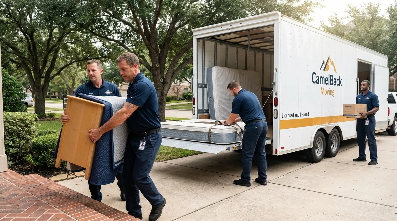 Crew loading residential truck for cross-state move from Rich Hill, MO