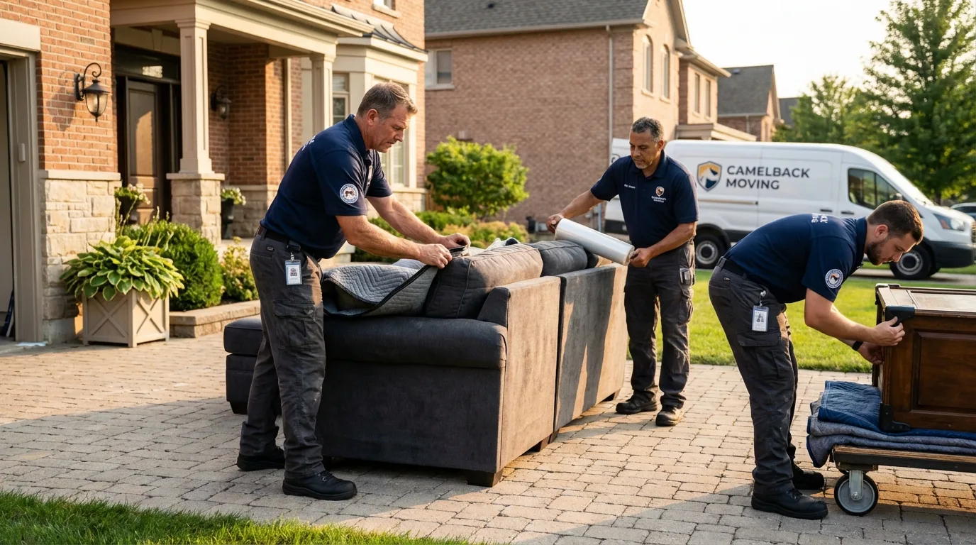 Large estate moving crew wrapping furniture in Rich Hill, MO