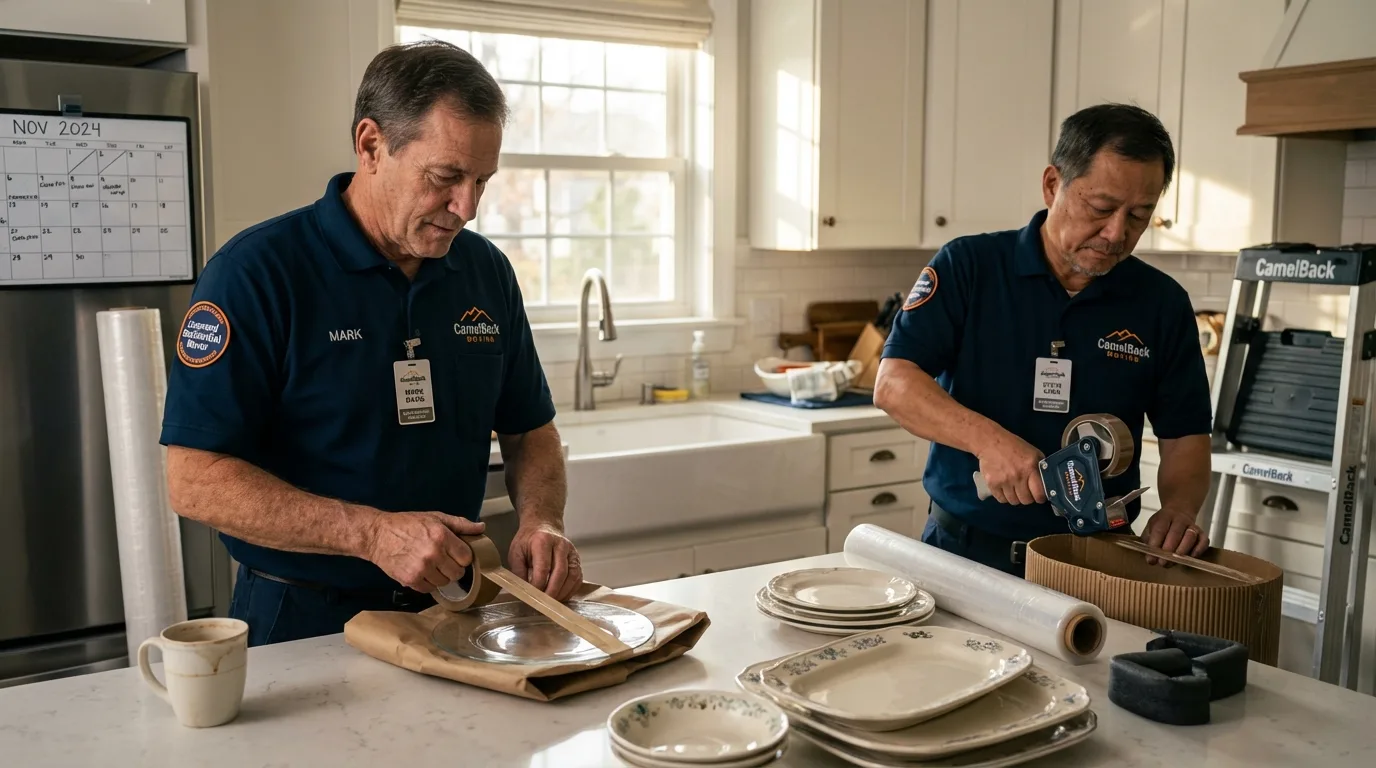 Professional crew packing kitchen dishware in Rich Hill, MO